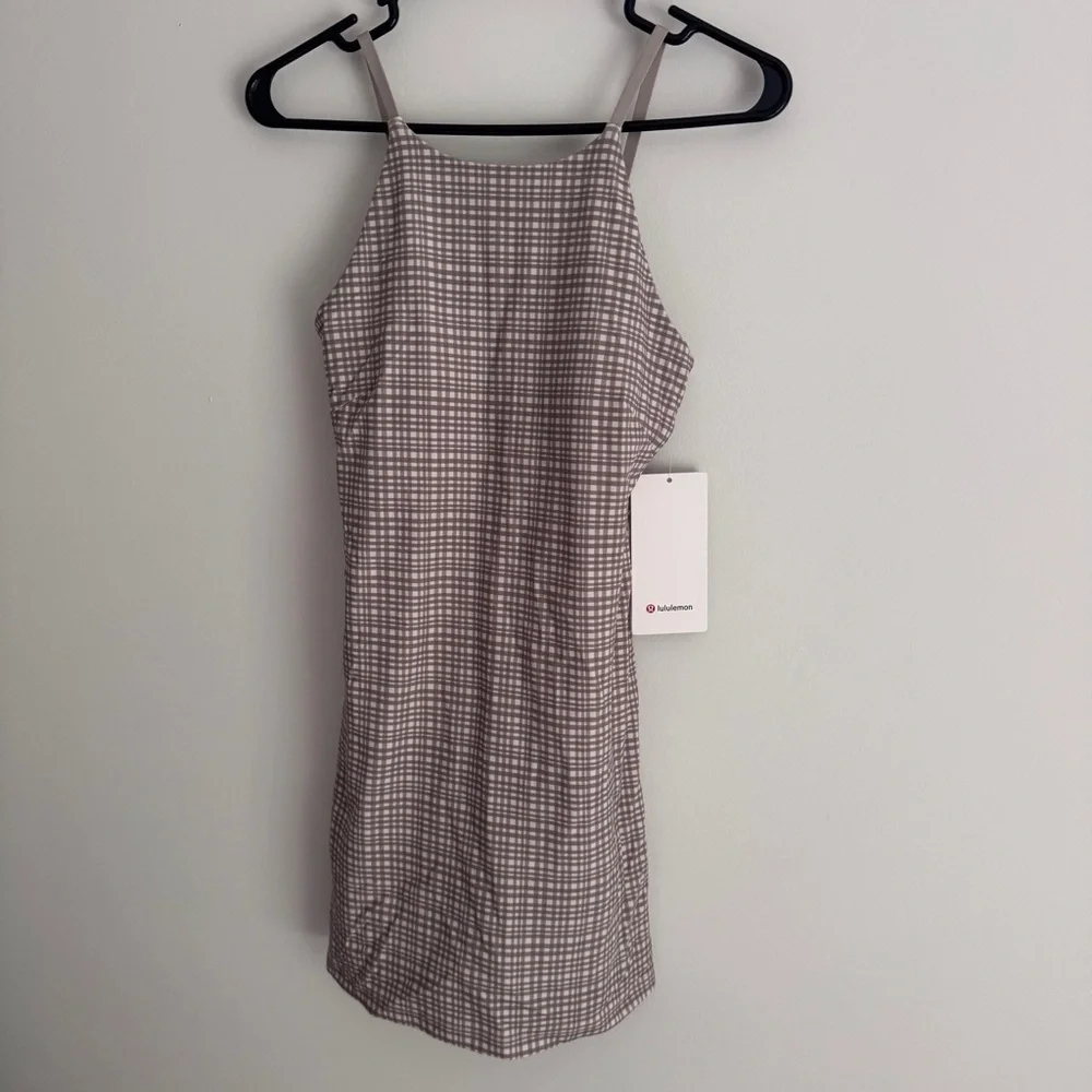 ππ€ Lululemon Align High Neck Dress - Glow Grid Light Ivory Multi - Picture 4 of 10